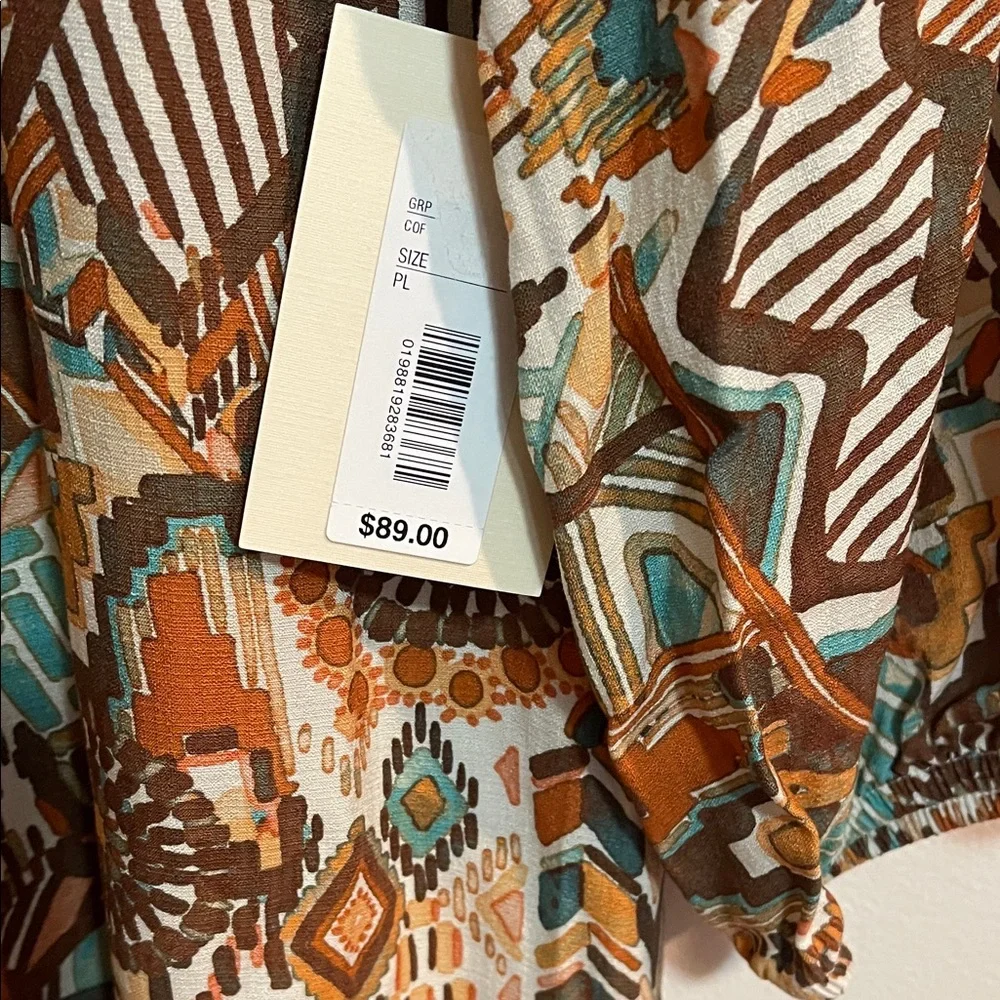 Nurture Turquoise & Brown Patterned Tie-Neck Women’s Dress SZ PL - Picture 6 of 8